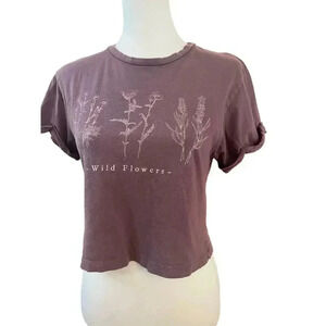 DIRTEE LAUNDRY crop mauve wildflower tshirt womens size small